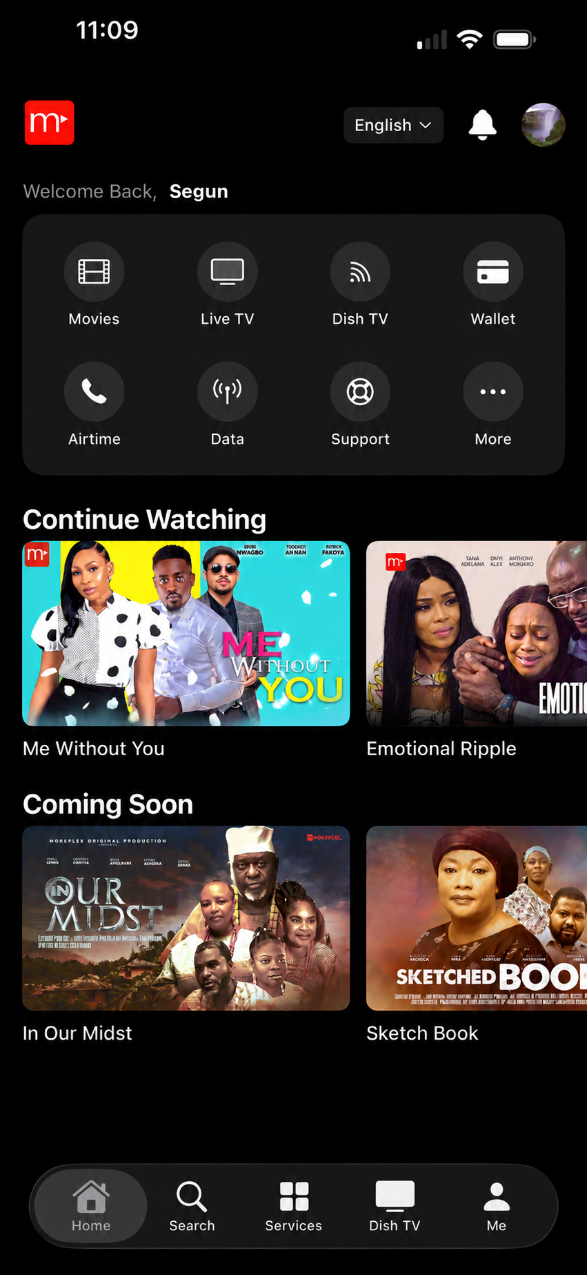 The Moreplex app home screen